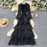 Fongt Dress Women 2025 New High-End Lace To Receive Waist Lantern Sleeves Side Long Dress Dress