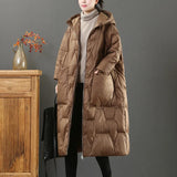 Large Size Loose Literary Long-Sleeved Hooded Coat Winter Wear New Knee White Duck Down Light Down Jacket Fashion-Outfit