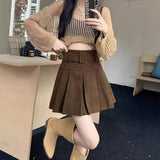 Fongt Skirt Women Spring And Autumn Wick Velvet Skirt Brown Large Size Fat Mm High-Waist College Windy Skirt Thin