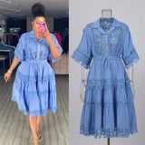 Fongt Court Style Lace Lace Hollow Hook Short Blouse High-Waisted Lace Spliced Skirt Suit