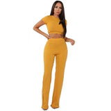knitted long sleeve o-neck crop top wide leg pants 2 piece set for female women tops pants two pieces sets women's