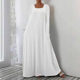 Fongt New Long Dress Casual Loose Long Sleeve Solid Color Collar Dress