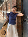 Fongt Xixi 2025 Spring And Summer New Korean Version Solid Color Half-Necked Net Yarn T-Shirt T-Shirt Women 89211