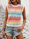 Fongt Sleeveless Knitted Shirt Retro-Colly Rainbow Vest Top Women's Clothing