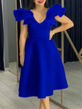 Fongt Summer New Lotus Leaf Side High-Waist A-Shaped Dress Party Dress