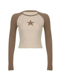 Raglan Sleeve Star Patch Knit Crop Top-Outfit
