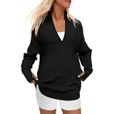 Fongt Hot Style Women's Long Sleeve Half Zipper V-Neck Casual Rib Knit Sweater Women's
