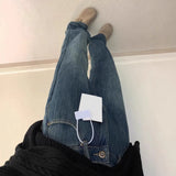Fongt Blue Plus Velvet Jeans Children New Spring And Autumn High-Rise Thin Small Narrow Version Of Straight Broad Leg Pants Winter