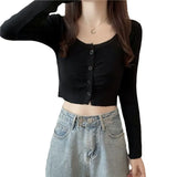Hottie Long-Sleeved Knitted Cardigan Girl Spring Design Slim Short Umbilly Bottom Shirt
