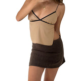 Fongt Hot Dew Back Nine-Point Blouse Summer Sexy Strap Fine Shoulder Strap Sling Cute Mini Back