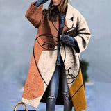 2023 Winter Women's Windbreaker Long Sleeve Long Button Lapel Coat Woolen Coat Casual Plaid Letter Printing Commuting Warmth-Outfit