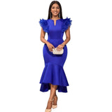 Fongt Lotus Leaves Folded Short-Sleeved Dress Banquet Temperament High-Waisted Fishtail Dress Dresses