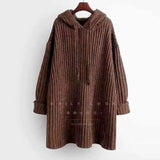 Autumn 2022 New Fashion Drawstring Hoodies Women Knitted Pullover Oversized Medium Long Casual Hooded Sweater Womens