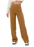 Fongt Fashion New Women's Casual Straight Pants High Waist Button Elastic Belt With Multiple