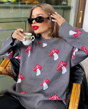 Fongt Temperament Women's Loose Lazy Languid Mushroom Prints Sleeve Sweater Women's Autumn Casual