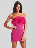 High-End Cross-Border Women's Sexy Bareback Ostrich Hairy Twilight Dress Temperament