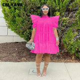 Dress High Waist Retro Pleated Puff Sleeve Loose Women's