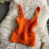 Fongt Pit Knitted Vest V-Neck With Solid Color High-Rise Bare Back Street Short Sling Sling