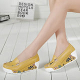 New Women's Genuine Leather Platform Shoes Wedges White Lady Casual Shoes Swing mother Shoes Size