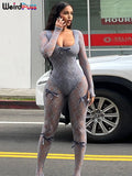 Bow See Through Jumpsuit Sexy Women Summer Fashion Coquette Low-Neck Midnight Clubwear Skinny Elastic Workout Overalls-Outfit