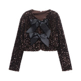 Fongt New Fashion Temperament Women's Long-Sleeved Bow Decorated With A Glide Coat Top