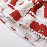 Summer Print Hollowed-Out Suspender A-Shaped Skirt Dress-Outfit