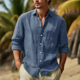 Fongt Men's Linen Shirt Button Shirt Summer Beach Shirt Pure