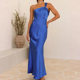 Fongt Women's New Open-Fork Fashion Sexy Bareback Solid Dress Hanging Long Dress Dress Women