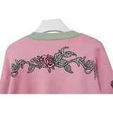 Pink Flower Crown Girl Jacquard Short Sweater Knitted Crop Tops Winter Clothes Y2K Jumper Elegant Lady Kawaii