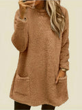 Fongt Women's Autumn And Winter New Long-Sleeved Round-Neck Casual Loose Plush Wear Pocket Top Woman
