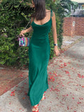 Chain Patchwork Women Soil Satin Strap Maxi Dress Loose Backless Sexy Streetwear Festival Clothing Evening Elegant