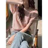 2024 Summer New Oversize Beautiful Korean Sweater Bubble Short-Sleeved T-Shirt Blouse-Outfit