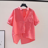 Fongt Simple Summer Thin Short-Sleeved Shirt Women 2025 New Fashion Loose Long Pocket Cardigan Shirt