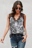 Off Shoulder Top Women Lace Patchwork Snake Print V Neck Sleeveless Plus Size Ladies Shirts Fashion 2021 Summer