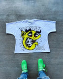 Gothic Trendy Brand T-Shirt Women Y2k American Harajuku Retro Street Devil Letter Print Oversized Couple Top-Outfit