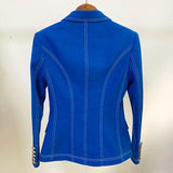 QUALITY New Fashion 2023 Designer Jacket Women's Top Stitching Contrast Lion Buttons Double Breasted Denim
