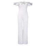 Fongt Women's Sexy Tight Solid Color Collar Lotus Side Shoulder Short-Sleeved Jumpsuit
