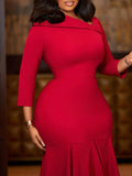 Fongt Women's 2025 Autumn And Winter 2025 New Twill Solid Color High-Waist Irregular Fishtail OL African Dress