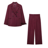 Fongt 2025 New Women's Retro Casual Double-D Row Blazer High-Rise Straight Trousers Set