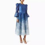 Temperament Dress Women's Spring 2025 New Fashion Gradient Design Round-Neck Bubble Sleeve Dress High-End Long