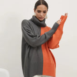 Women's Turtleneck Patchwork Sweater 2022 Autumn Winter Knitted Long Sleeve Female Pullover Casual Elegant Ladies
