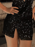 Vintage Party Split Sequin Mini Dress with Halter