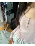 Women Cotton Front Buttons Pink Tees 2023 Summer Fashion Ladies Casual Female O Neck Long Sleeves Solid Color Tops-Outfit