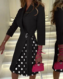 Style Women's V Neck Fashion Strap Waist Sleeve Pressure Pleated Dress-Outfit