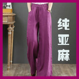Fongt Linen Large-Size Broad Leg Trousers Women's Rope Loose Waist Cotton Spring And Summer Women's Trousers Loose Cotton Thighs Summer