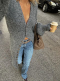 Fongt Autumn And Winter Women's New Casual Gray Long Sweater Cardigan
