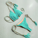 Fongt Female Hot Girl Bikini Split Sexy Triangle Double Sided Collision Color Beach Bikini Swimsuit Three Point