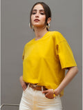 Fongt Spring Summer New Solid Color T-Shirt Women Hot Pure Cotton Short-Sleeved Top Loose