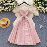 Fongt Luxury Thousand Gold Wind High-End Sling Dress Women's Summer Folding Waist Thin Design Geese Temperament Dress