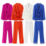 Fongt Women's Dress French Belt Dress Small Suit Jacket + Casual Trousers